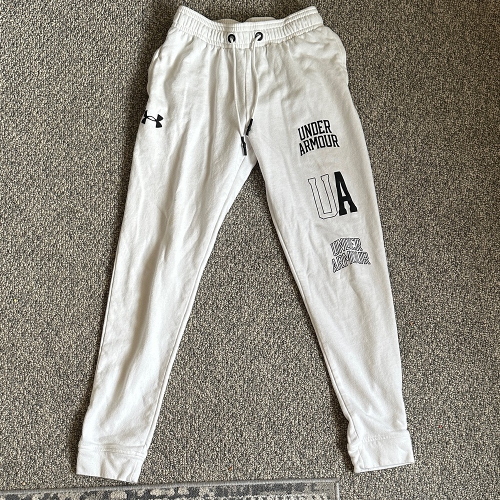 Under Armour White Sweatpants with Black Accents